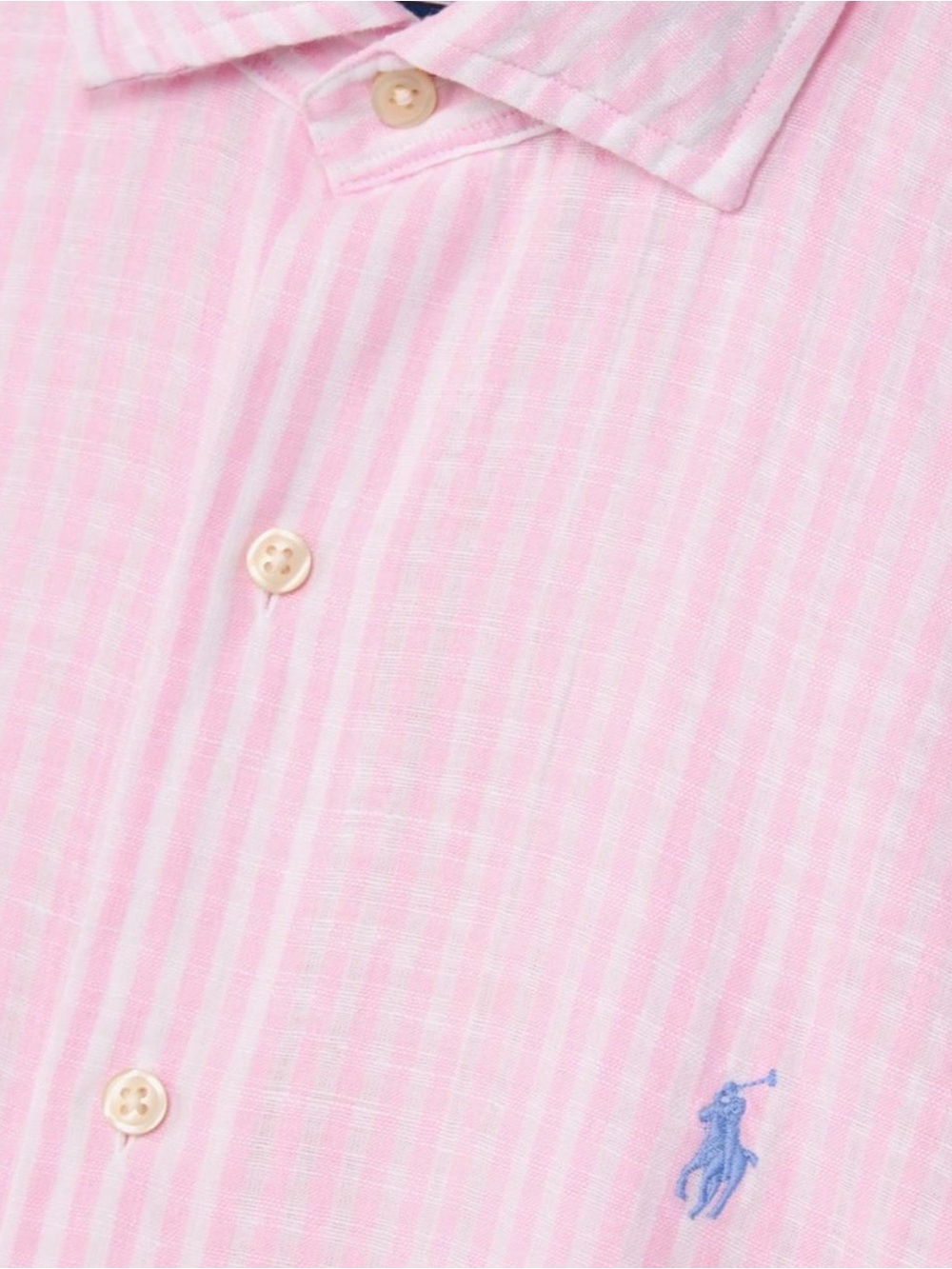Ralph Lauren Pink & White Striped Linen Button-Down Shirt - Picture 2 of 5